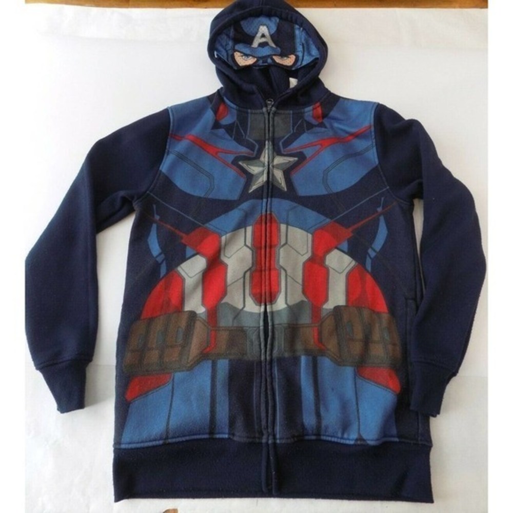 Marvel Avengers Captain America Hoodie Masked Full Zip Sweatshirt Boys 14/16 L